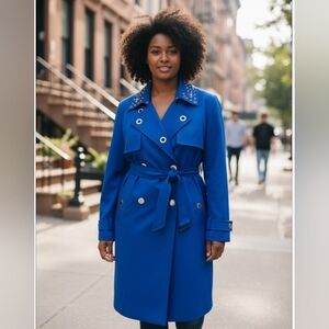 Sam Edelman Royal Blue Trench Coat with Silver Accents